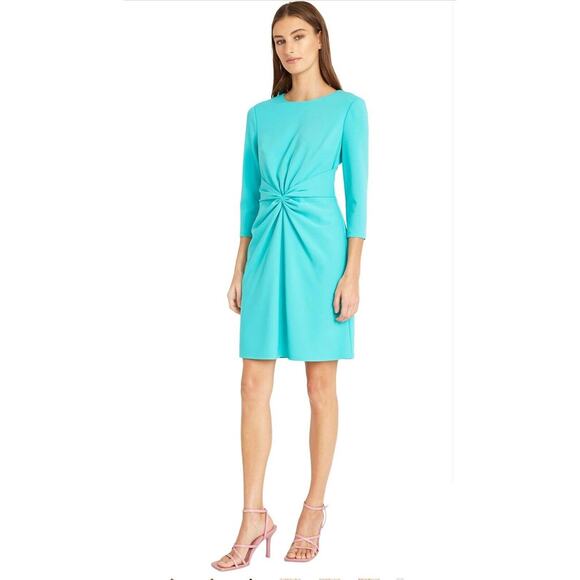 Donna Morgan Women’s Aqua Blue Knot-Front Dress Size 14 NWOT - Picture 1 of 16